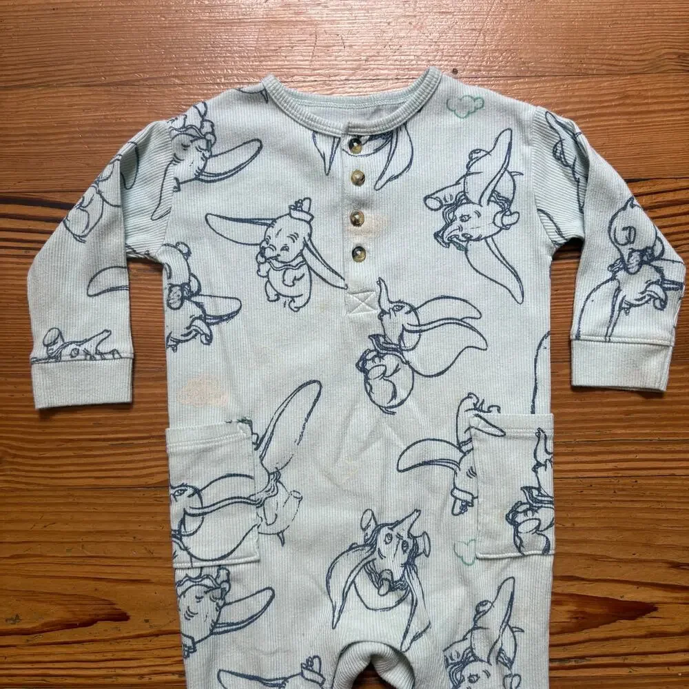 Disney Dumbo ribbed long sleeve henley top long pant pajamas one piece SIZE 12M‎